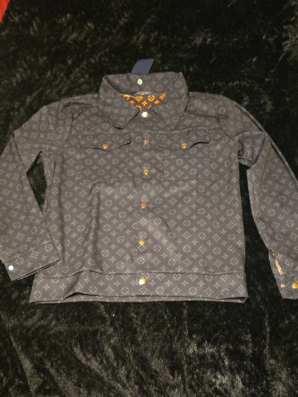 Louis Vuitton Black Monogram Lightweight Shirt Jacket with Gold Hardware